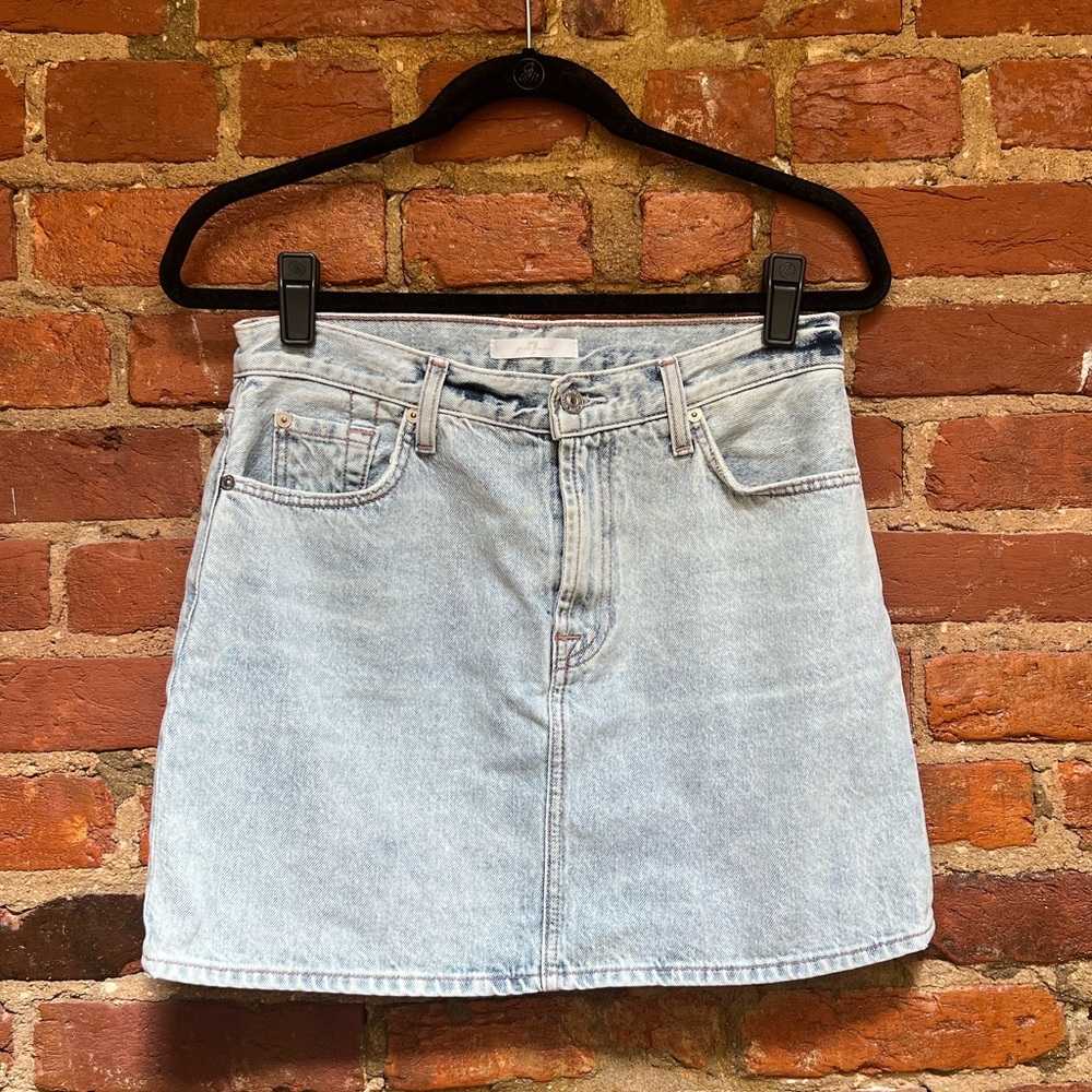 7 For All Mankind Light Wash Denim Mini Skirt